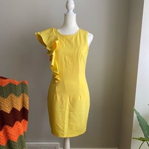 Yellow Ruffle Sleeve Mini Fitted Dress
